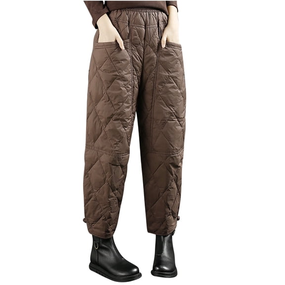 Bovxnpu Women Winter Warm Down Pants Plus Size Thickened Quilted Pants Wide Leg Trousers With Pockets Wide Leg Pants Women Warm Loose Elastic Waist Pull On Casual Trousers Soft Comfy