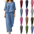 thumbnail image 1 of Bovxnpu Women's 2 Piece Outfits Crew Neck Short Sleeve Wide Leg Pants Casual Lounge Set, 1 of 7