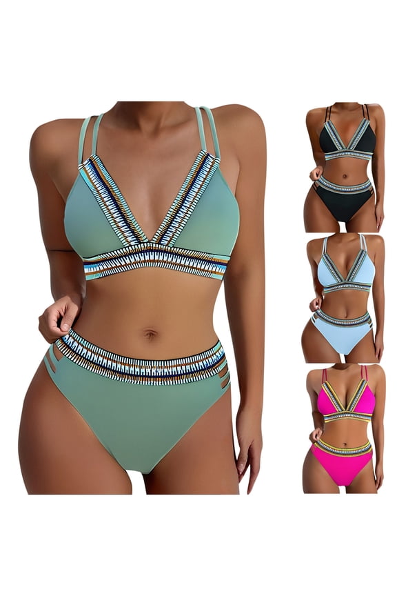 Women's Bikini Swimsuits Cheeky Bikini Set, Women Backless Strap Bikini Swimsuit Ladies Summer Swimwear Beach Vacation
