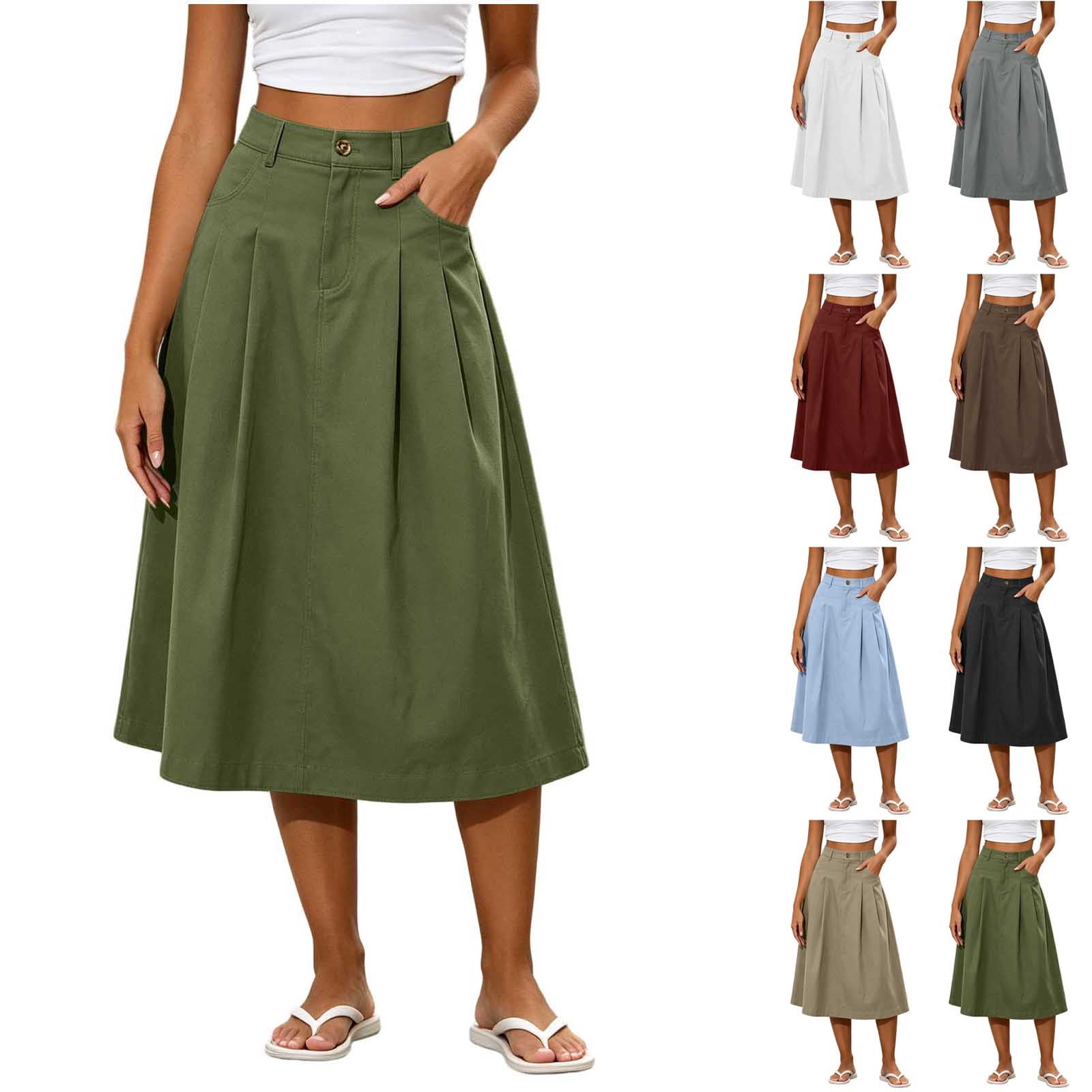 Bovxnpu Women's Boho Midi Skirt A-Line Flowy Skirts Summer Casual High ...