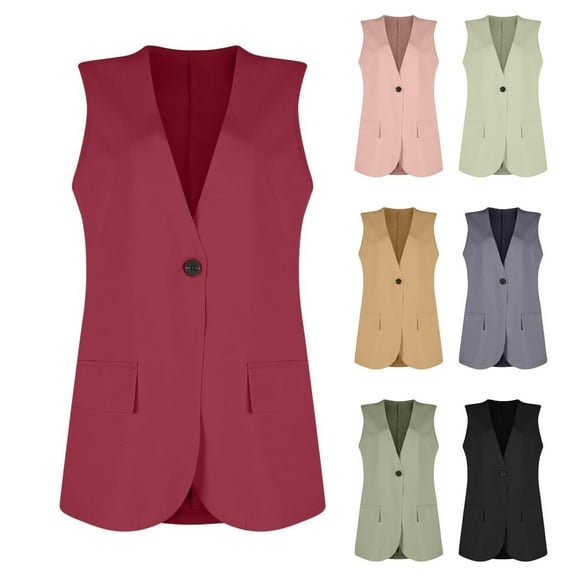 Bovxnpu Women's Button V-Neck Dressy Suit Vest Waistcoat Elegant Women's Solid Color Outerwear Sleeveless Vest Blazer