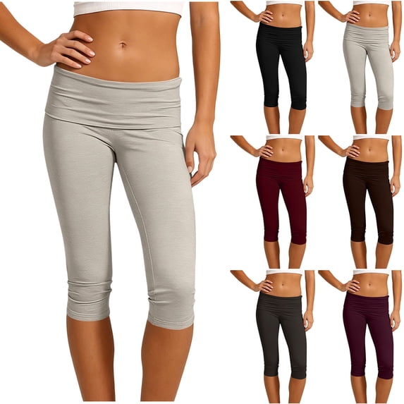 Bovxnpu Women's Capris Pants Yoga Workout Leggings Womens Leggings Slim Cuffed Hem Casual 7 Inch Length Base Pants