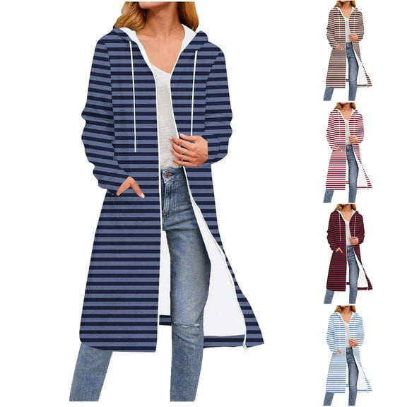 Bovxnpu Women's Fall Jacket Zip Up Hoodies Long Sleeve Long Tunic Sweatshirts Oversized Fleece Casual Coat with Pocket Women's Classic Long Sleeve Drawstring Hooded Zippered Long Pocket Sweatshirt