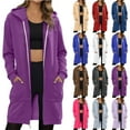 thumbnail image 1 of Bovxnpu Women's Fall Jacket Zip Up Hoodies Long Sleeve Long Tunic Sweatshirts Oversized Fleece Casual Coat with Pocket Women's Zippered Long Sleeve Hooded Mid - Length Pocket Jacket Top Hoodie, 1 of 5