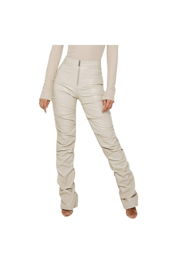 Women's Faux Leather Pants High Waisted Straight Leg Trousers Womens Casual Pants Slim Pull On Casual Trousers Soft Comfy