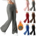 thumbnail image 1 of Bovxnpu Women's Fleece Lined Pants Winter Warm Pants Flared Pants Womens Warm With Pockets Pull On Casual Trousers Soft Comfy, 1 of 9