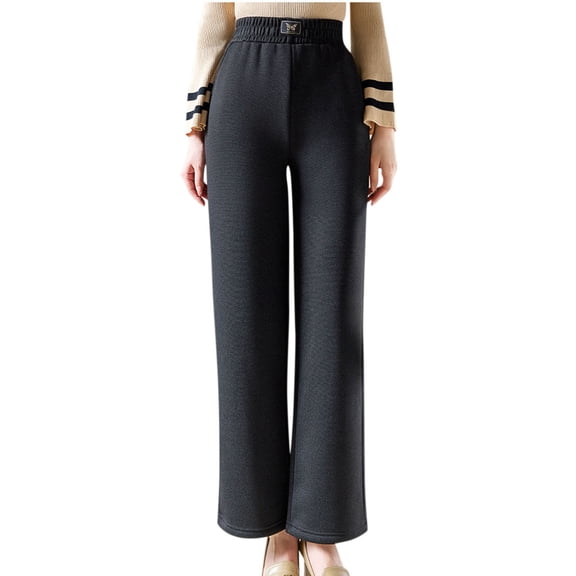 Bovxnpu Women's Fleece Lined Sweatpants Winter Warm Pants Straight Pants Women Fleece Lined Elastic Waist Print Pull On Casual Trousers Soft Comfy