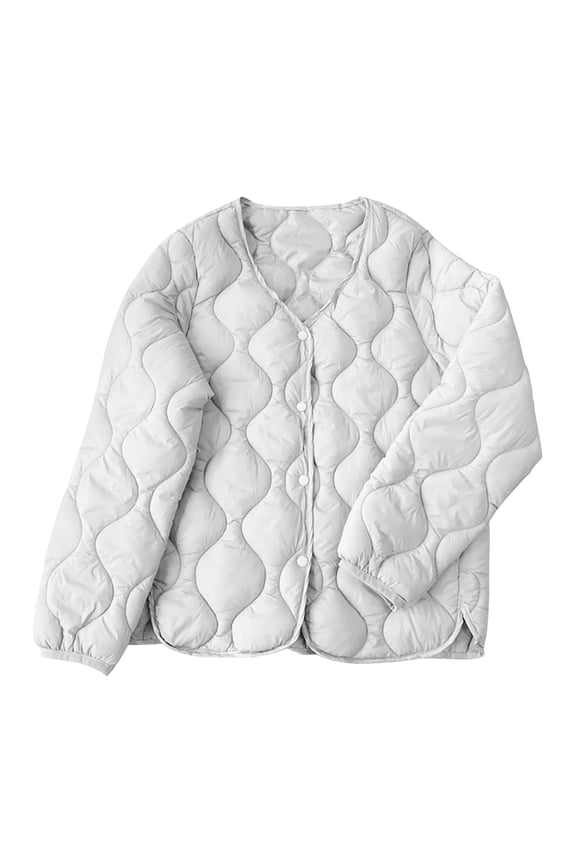 Women's Down Jackets Lightweight Long-Sleeve Puffer Jacket Women's Winter Casual Lightweight Cotton Cropped Inner Layer Warm Base Layer Crew Neck Cotton Jacket