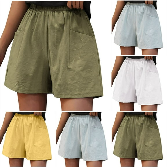 Bovxnpu Women's Linen Shorts Wide Leg Dressy Casual Shorts Lounge Shorts Women's Loose Wide Leg Pants High Waist Straight Pants Casual Cotton Linen Shorts