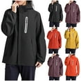 thumbnail image 1 of Bovxnpu Women's Long Hooded Rain Jacket Outdoor Raincoat Windbreaker Women's Fashion Solid Color Graphene Detachable Hood Zip Pocket Windproof Cotton Long Sleeve Windbreaker Outerwear, 1 of 8