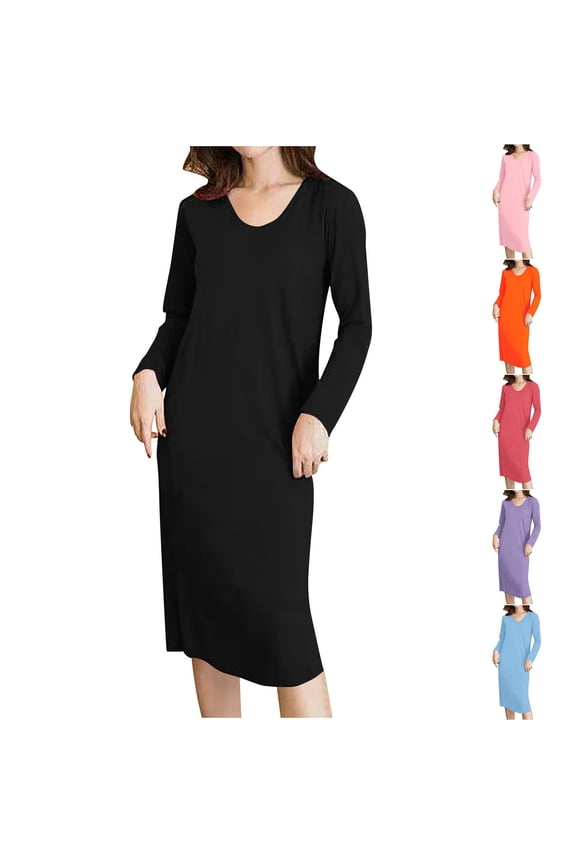 Women's Long Sleeve Nightgown Long Sleepshirts Sleep Dress Long Sleeve With Pads Long Length Casual Wearable Sleepwear