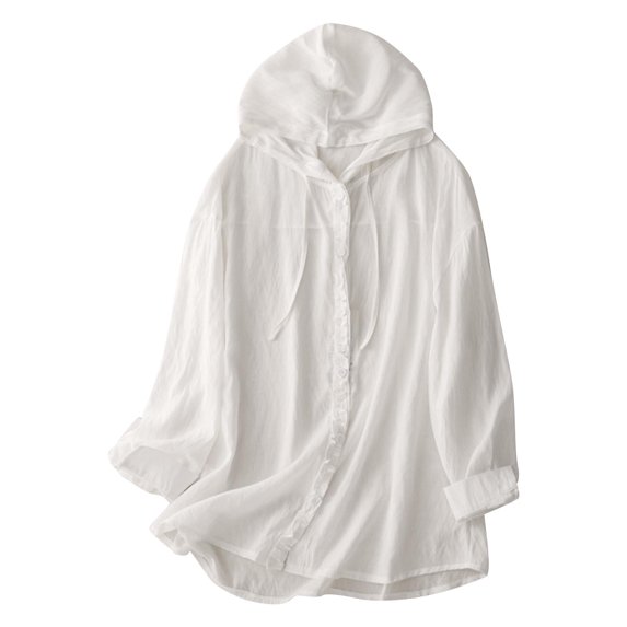 Bovxnpu Women's Long Sleeve Sun Protection Shirts, Lightweight Womens Activewear Breathable Sunscreen Hoodie Workout Tops, Women's Button Down Drawstring Hooded Casual Outwear XL