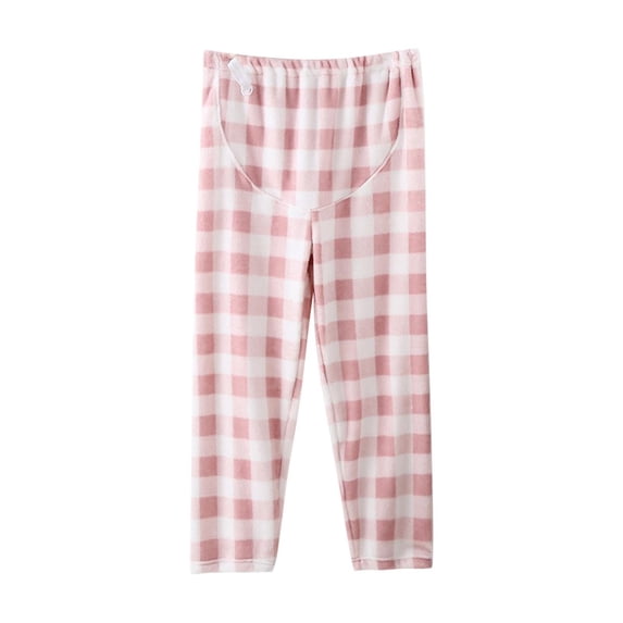 Bovxnpu Women's Maternity Pajama Pants Winter Warm Pregnancy Pants Maternity Pants Women Fleece Lined Plaid Pull On Casual Trousers Soft Comfy