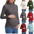 thumbnail image 1 of Bovxnpu Women's Maternity Shirts, Fall Winter Maternity Long Sleeve Tops Casual Cotton Tee High Neck Side Ruched Pregnancy Clothes, 1 of 6