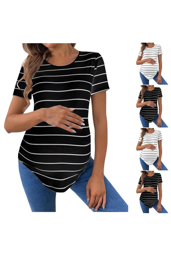 Women's Maternity Shirts, Women's Maternity Tops Crew Neck Short Sleeve Casual Cotton Tee Pullover Pregnancy Clothes