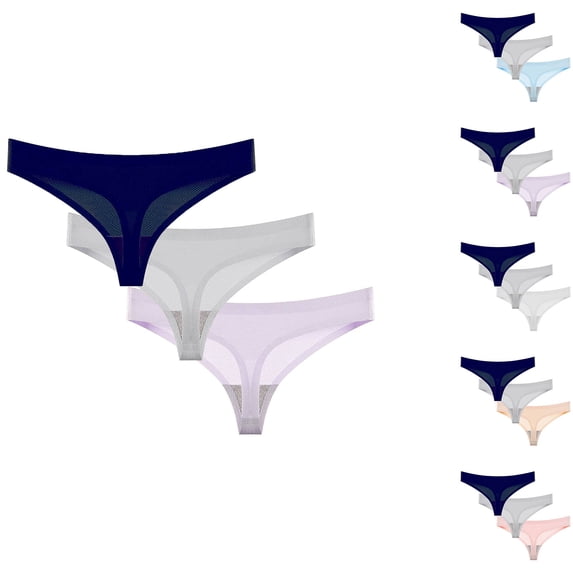 Bovxnpu Women's Plus Size Panties, Seamless Thongs For Women No Show Ladies Thong, 3PC Women's Summer Seamless Breathable Thong Low Waisted Underwear Underwear