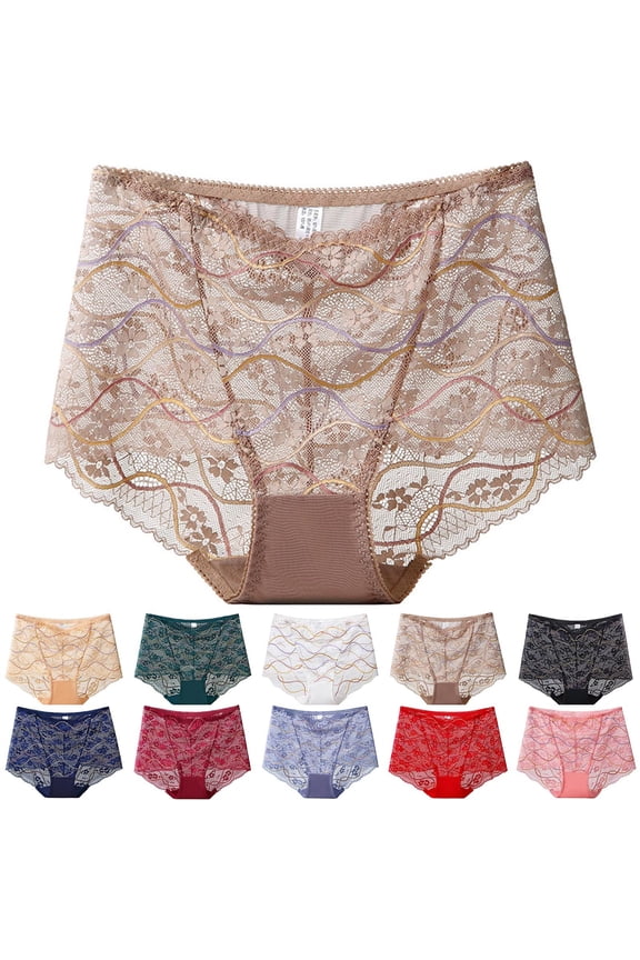 Women's Plus Size Panties, Womens Breathable Lace Brief Underwear No Show Panties, Underwear French Thin Perspective Mesh Lace Underwear Cropping Hip Lifting Low Waist Underwear Underwear