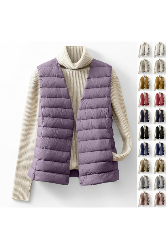 Women's Puffer Vest Lightweight Quilted Sleeveless Jackets Fall Winter Button Zip Up Coat Women's Cropped Lightweight Down Vest Sleeveless Warm Outerwear