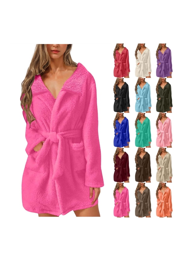 Women's Robes Fleece Collar Long Sleeve Robe Open Front Sleepwear