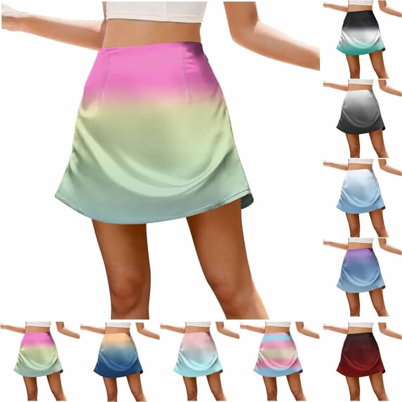 Bovxnpu Women's Satin Mini Skirt Casual Print High Waisted Summer Zipper Skirts