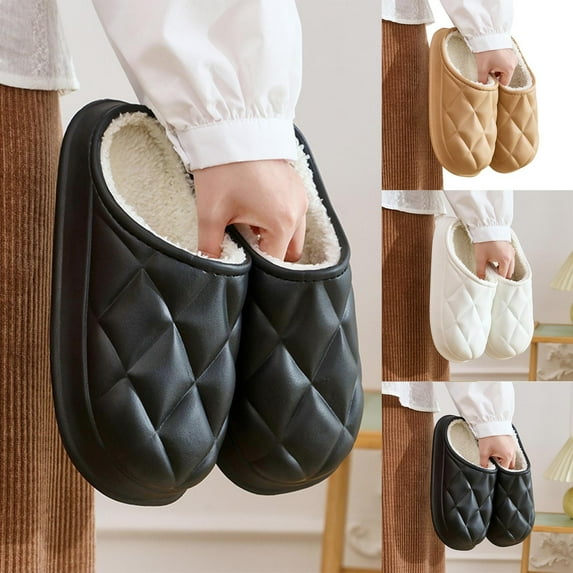 Bovxnpu Women's Warm Fuzzy Slippers Winter House Shoes, Unisex Couple Winter Outerwear Closed-Toe Half-Slippers Fleece-Lined Warm Flat Slippers Comfy Soft Lightweight Indoor House Shoes