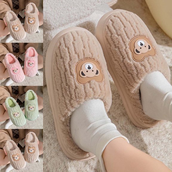 Bovxnpu Women's Warm Fuzzy Slippers Winter House Shoes, Women Casual Home Thick Bottom And Warm Couple Teddy Bear Patterns Lightweight Slippers Comfy Soft Lightweight Indoor House Shoes