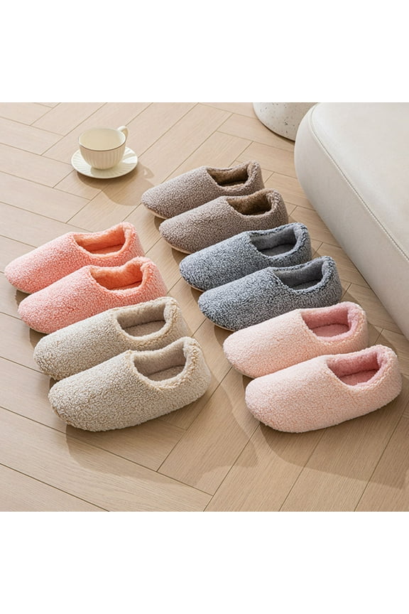 Women's Warm Fuzzy Slippers Winter House Shoes, Women's Casual Home Indoor Slippers Plus Velvet Warm Lambswool Closed Toe Heel Slippers Comfy Soft Lightweight Indoor House Shoes