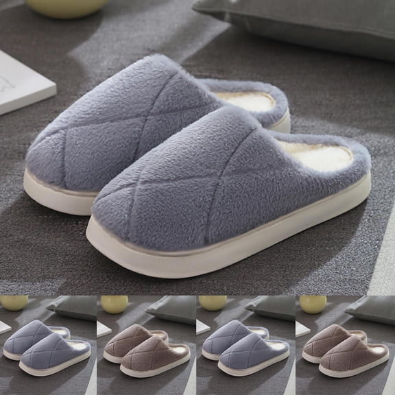 Bovxnpu Women's Warm Fuzzy Slippers Winter House Shoes, Women's Casual Winter Furry Strap Home Friendly Flat Slippers Comfy Soft Lightweight Indoor House Shoes