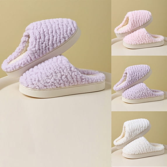 Bovxnpu Women's Warm Fuzzy Slippers Winter House Shoes, Women's Casual Winter Furry Strap Home Friendly Flat Slippers Comfy Soft Lightweight Indoor House Shoes