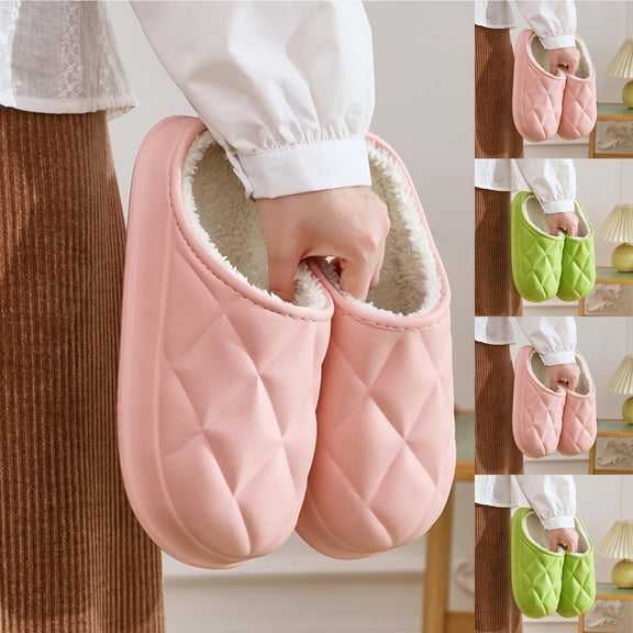 Bovxnpu Women's Warm Fuzzy Slippers Winter House Shoes, Women's Winter Outerwear Closed-Toe Half-Slippers Fleece-Lined Warm Flat Slippers Comfy Soft Lightweight Indoor House Shoes