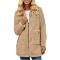 thumbnail image 1 of Bovxnpu Women's Winter Faux Furs Coats Long Sleeve Zip Up Fleece Jacket Casual Trendy Outerwear Women's Solid Color Fursry Zipper Pocket Long Sleeve Zipper Hooded Cardigan Jacket Tops, 1 of 5