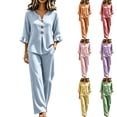 thumbnail image 1 of Bovxnpu Womens 2 Piece Loungewear Sets Plaid V Neck Ruffle Long Sleeve Wide Leg Set Matching Outfits, 1 of 8