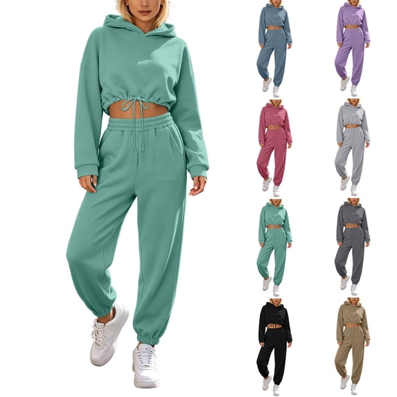 Bovxnpu Womens 2 Piece Outfits Tracksuit Sets Hooded Long Sleeve 2 Piece Casual Sportwear Set Matching Outfits