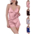 thumbnail image 1 of Bovxnpu Womens Cami Pajama Sets 2 Piece Tank Top Shorts Lounge Set Lace Silk-Like V-Neck Camisole Shorts 2-Piece Casual Sleepwear, 1 of 8