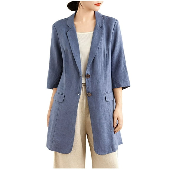 Bovxnpu Womens Cardigans Casual Blazer Jacket, Long Sleeve Open Front Business Casual Outfits, Women's Casual Fashion Button Pocket Solid Color 3/4 Sleeve Hoodless Casual Outwear Jackets M