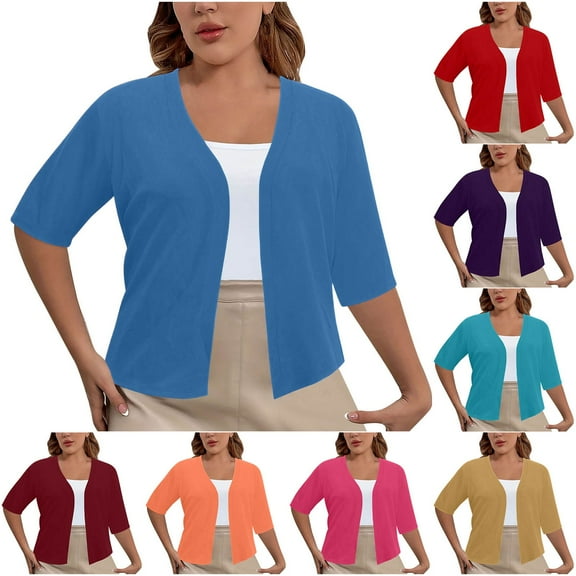 Bovxnpu Womens Cardigans Casual Loose Cover Ups, Women's 3/4 Sleeve Shrugs Lightweight Open Front Cropped Cardigan for Women XL