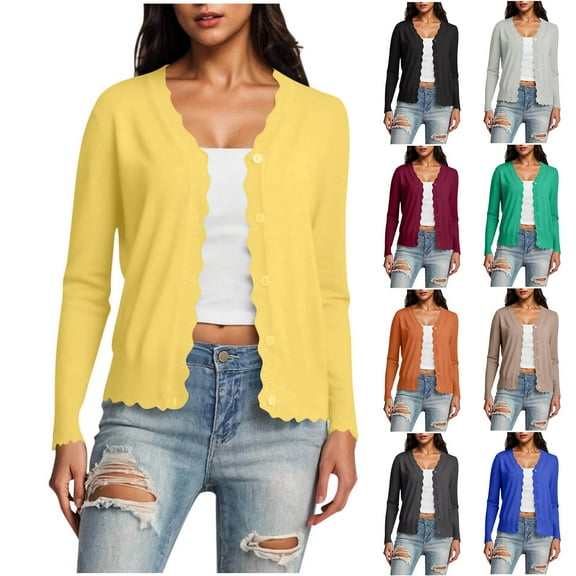 Bovxnpu Womens Cardigans Casual Loose Cover Ups, Women's Lightweight Crewneck Cardigan Sweater Button Down Cardigan Knit Shrugs Sweater L