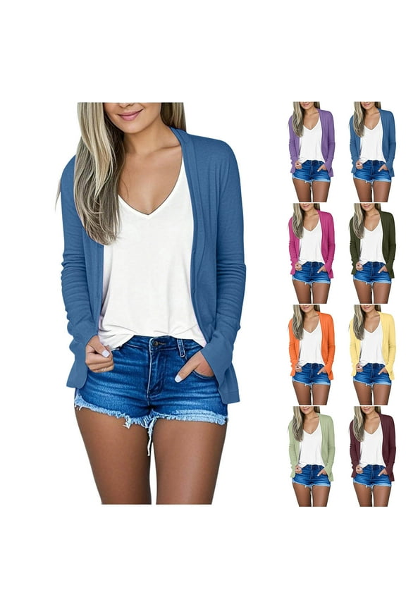 Womens Cardigans Casual Loose Cover Ups, Women's Long Sleeve Shrugs Lightweight Open Front Cardigan for Women L