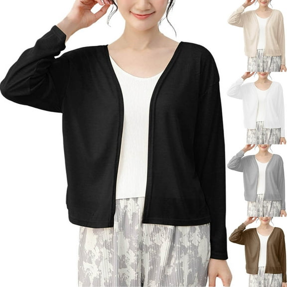 Bovxnpu Womens Cardigans Casual Loose Cover Ups, Women's Long Sleeve Shrugs Lightweight Open Front Cropped Cardigan for Women M