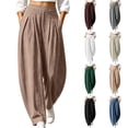 thumbnail image 1 of Bovxnpu Womens Casual Athletic Pants Lounge Pants High Waist Pleated Cotton Linen Wide Leg Loose Casual Pants, 1 of 8