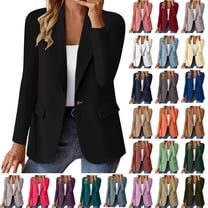 Bovxnpu Womens Casual Blazer Jacket Business Casual Outfits for Work, Long Sleeve Open Front Work Office Blazer Lapel Button Jacket, Women's Fashion Solid Button Suit Coat Casual Jacket M