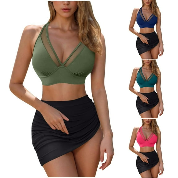 Bovxnpu Womens High Waisted Bikini Set Sporty 2 Piece Swimsuits Bathing Suits, Swimwear Women's Sleeveless Bikini Swimsuits Push-Up Padded Swimwear Swimsuits Blouse Set