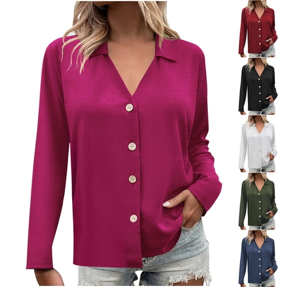 Bovxnpu Womens Long Sleeve Plus Size Tops, Button Down Shirts for Women Dressy Casual Blouse Business Casual Work Tops Plus Size Spring Clothes M