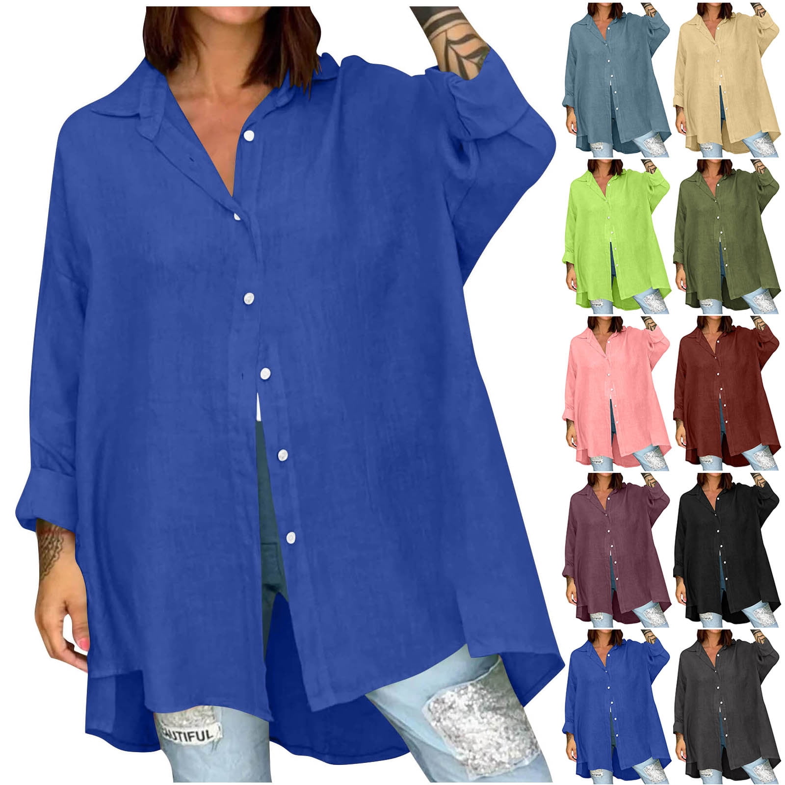 Bovxnpu Womens Long Sleeve Plus Size Tops, Button Down Shirts for Women ...