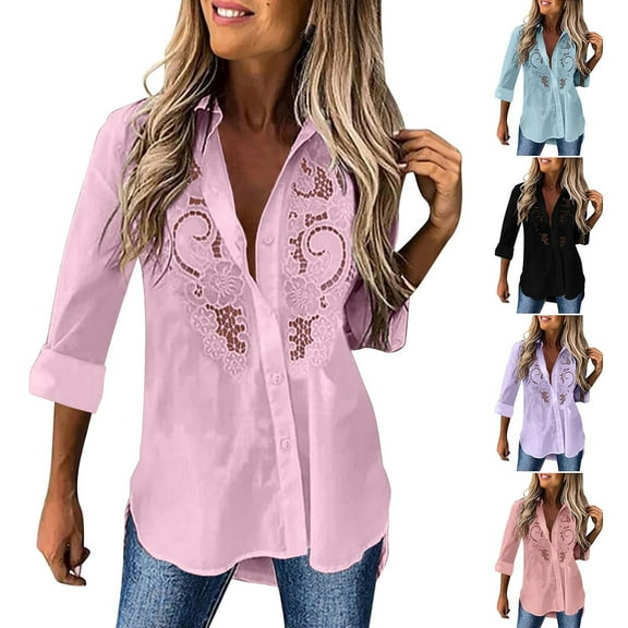 Bovxnpu Womens Long Sleeve Plus Size Tops, Button Down Shirts for Women Dressy Casual Blouse Business Casual Work Tops Plus Size Spring Clothes XL