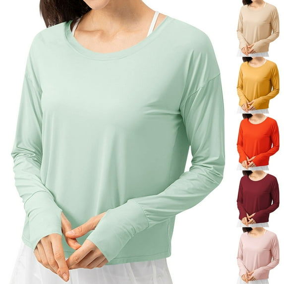 Bovxnpu Womens Long Sleeve Plus Size Tops, Womens Long Sleeves Sun Protective Shirt Tops Casual Sports Tee XXXL