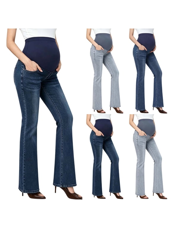 Womens Maternity Jeans Denim High Waist Belly Support Skinny Full Length Casual Loungewear