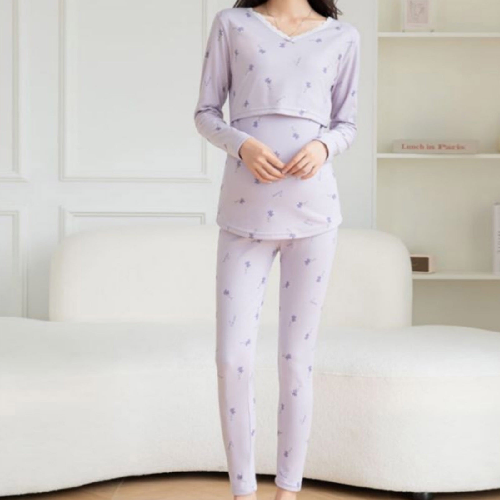 Bovxnpu Womens Maternity Pajamas Sets, Thermal Nursing Underwear for ...