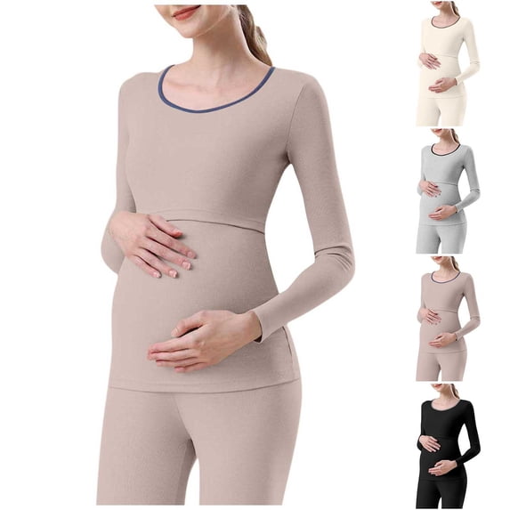 Bovxnpu Womens Maternity Shirts Maternity Long Sleeve Crew Neck Base Layer Top Sleepwear