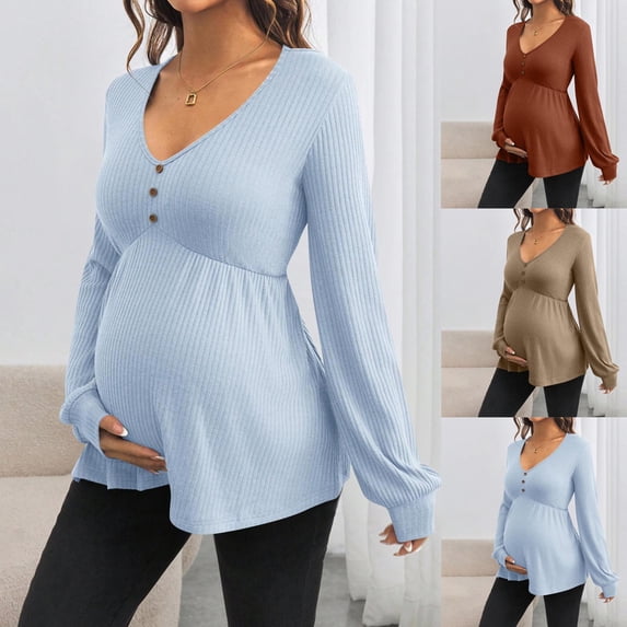 Bovxnpu Womens Maternity Shirts Maternity Long Sleeve Ribbed Drawstring Casual Top Sleepwear